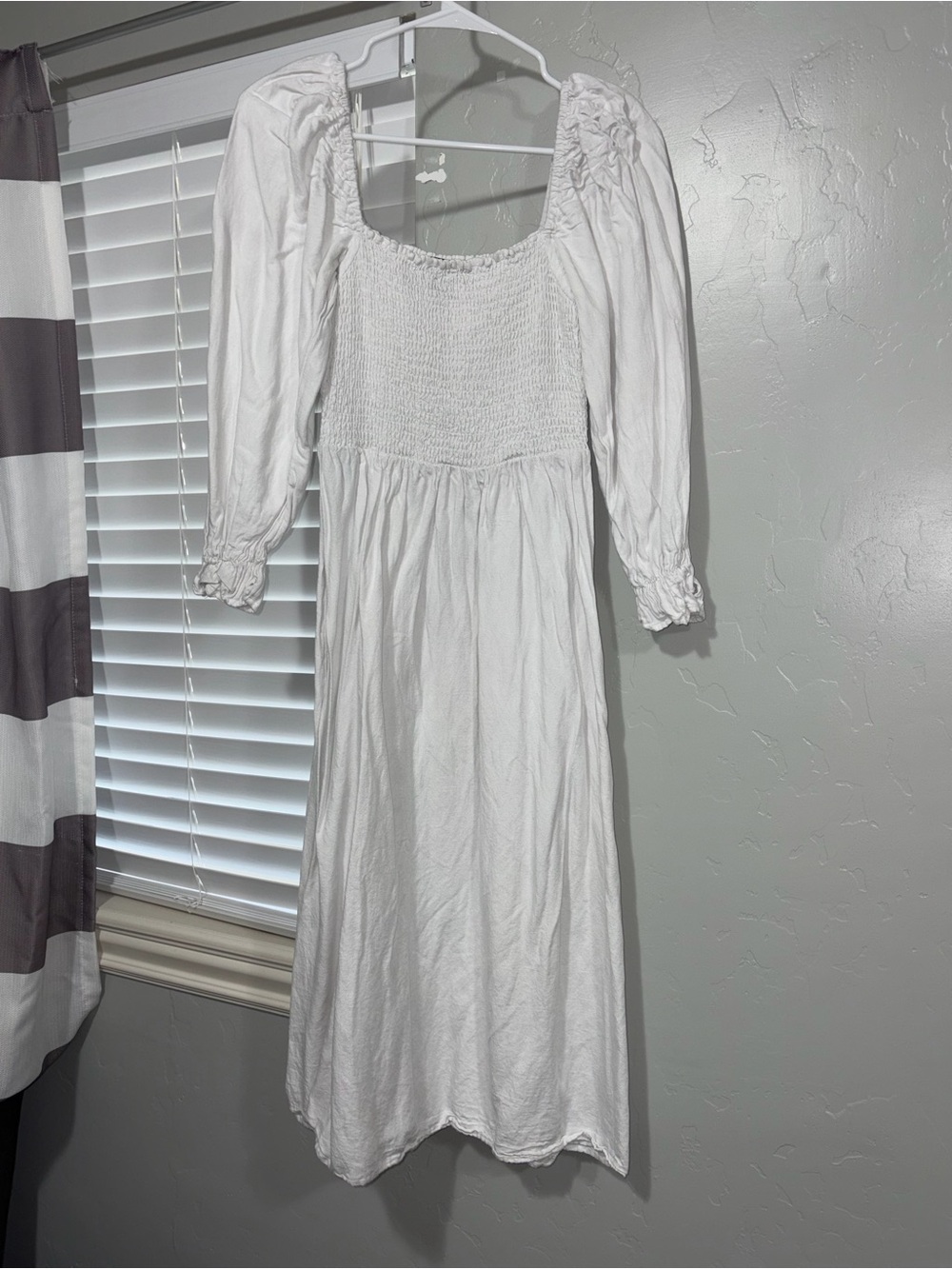 New Look White Smocked Midi Dress with Puff Sleeves